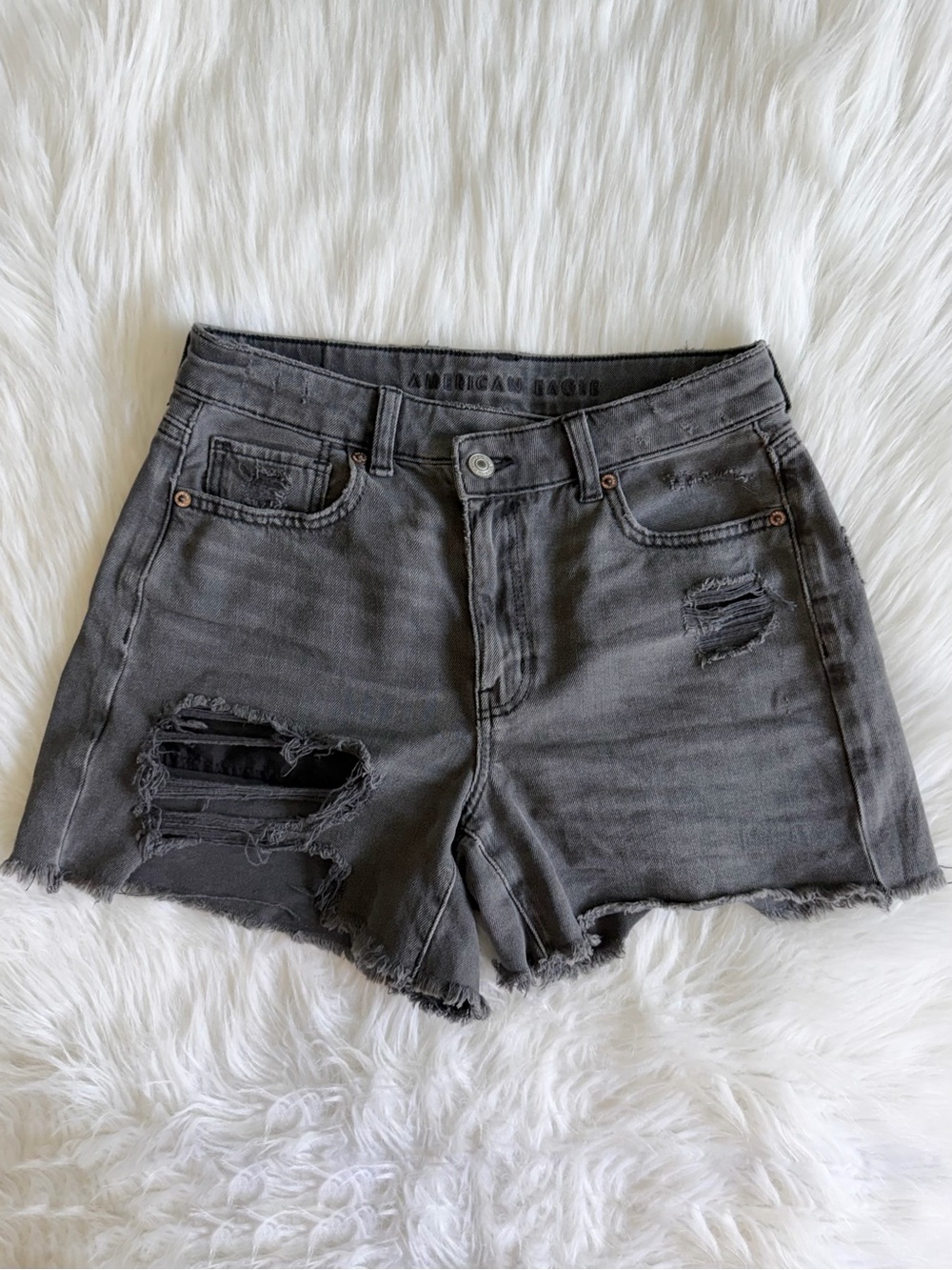 Gray black distressed high waisted shorts